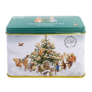 New English Teas - English Breakfast Tea 40 Tea Bags - Beatrix Potter "Peter Rabbit - Christmas Tree" Tin MHD 28.02.2025