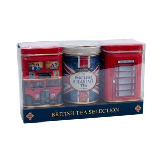 New English Teas - Loose Tea Selection 70g - 3 Union Jack and British Icons Tins