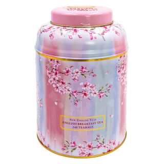 New English Teas - English Breakfast Tea 240 Tea Bags - Cherry Blossom Tin - Water Colour