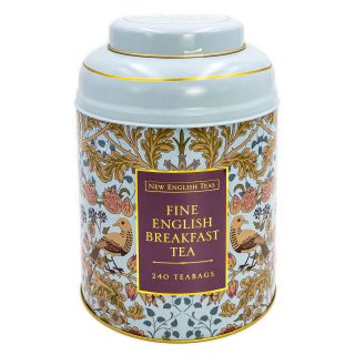 New English Teas - English Breakfast Tea 240 Tea Bags - Song Thrush and Berries Tin - Pale Blue