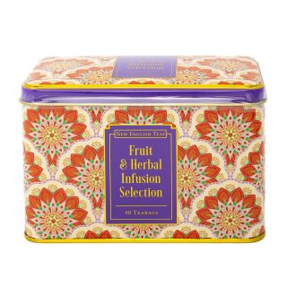 New English Teas - Fruit & Herbal Tea Selection 40 Tea Bags - Floral Design Embossed Tin