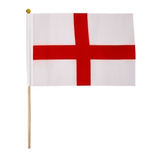 England - St. Georges - Hand Waving Flag 15cm x 20cm on a 30cm Wooden Stick