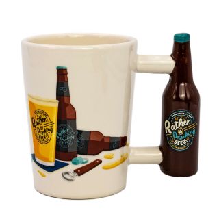 Ceramic Mug - "Id Rather Be Drinking Beer" Bottle Handle