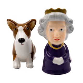 Ceramic Salt & Pepper Set - Queen Elizabeth II & Corgi