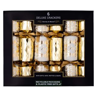 Harvey & Mason - 6 Large Deluxe Christmas Crackers  - Cream & Gold - Joy