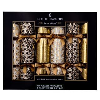 Harvey & Mason - 6 Large Deluxe Christmas Crackers  - Cream, Gold & Black - Art Deco