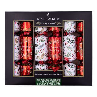 Harvey & Mason - 6 Mini Christmas Crackers - Red & White - Seasons Greetings