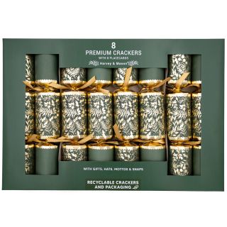 Harvey & Mason - 8 Extra Large Premium Christmas Crackers - Green & Gold - Winter Forest