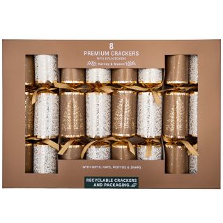 Harvey & Mason - 8 Extra Large Premium Christmas Crackers - Gold & White - Christmas Tree